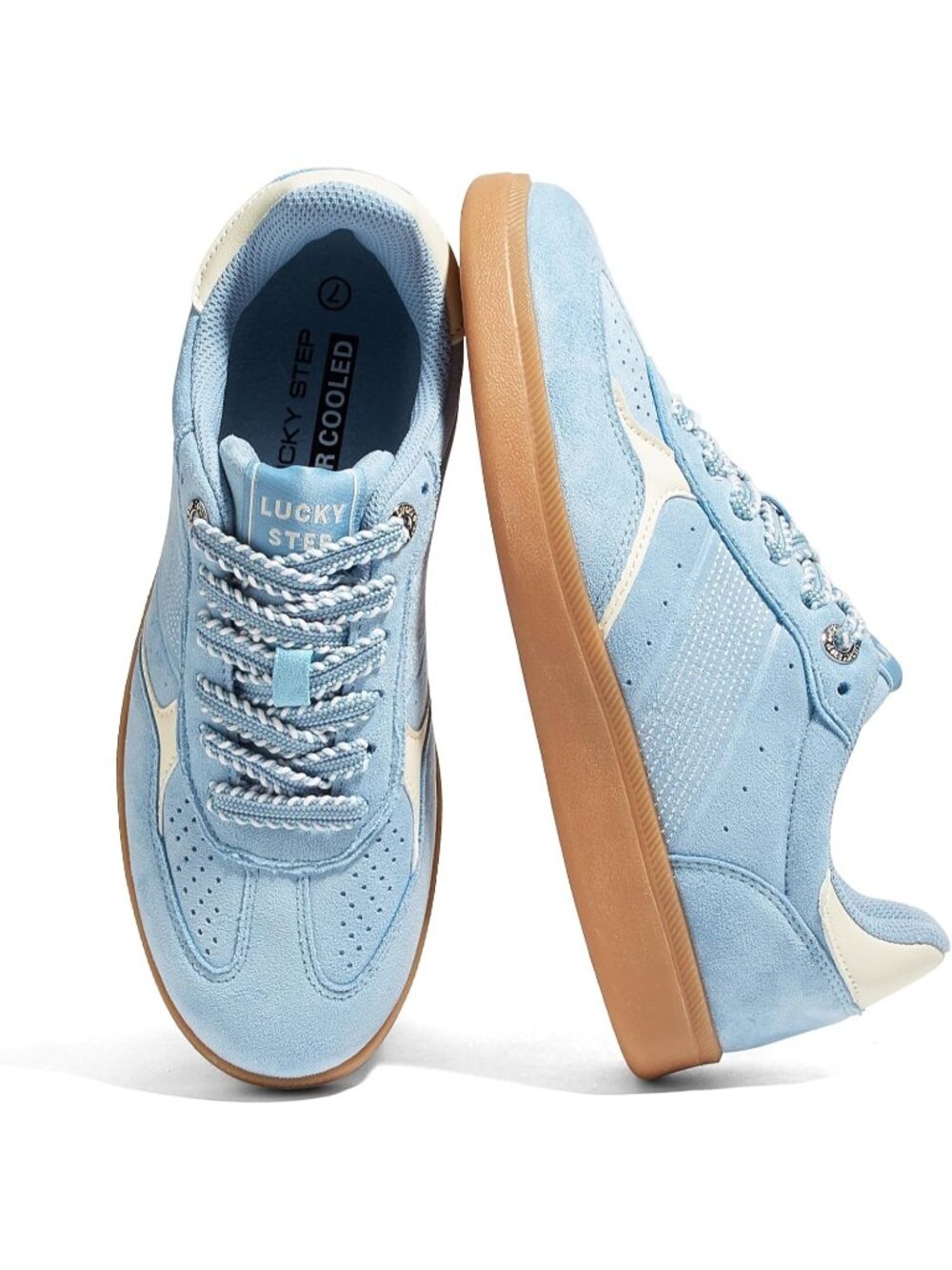 Women's Blue Faux Leather Comfortable Trendy Casual Retro Skate Fashion Sneakers